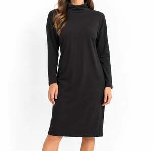 Vintage FADS Black 100% Cotton Turtleneck Midi Dress Made in Canada M 80s/90s